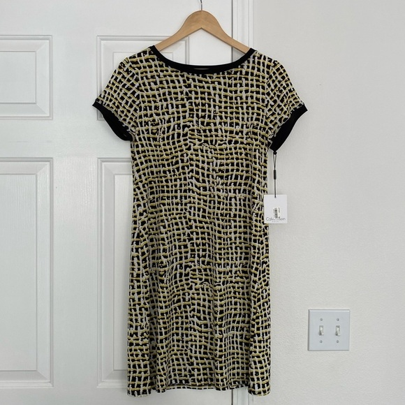 Calvin Klein NWT patterned citron t-shirt dress. - Picture 1 of 12